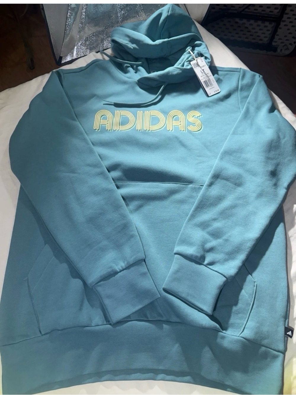 New adidas Teal Cowl Neck Sweatshirt with Yellow Logo